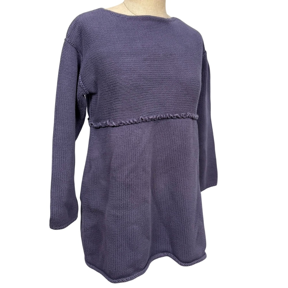 J.Jill Women Petite M Pullover Knit Tunic Sweater Boat Neck Purple Cotton Fall